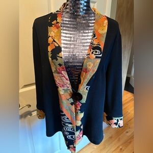 Soft Surroundings Black Jacket with Floral Accents